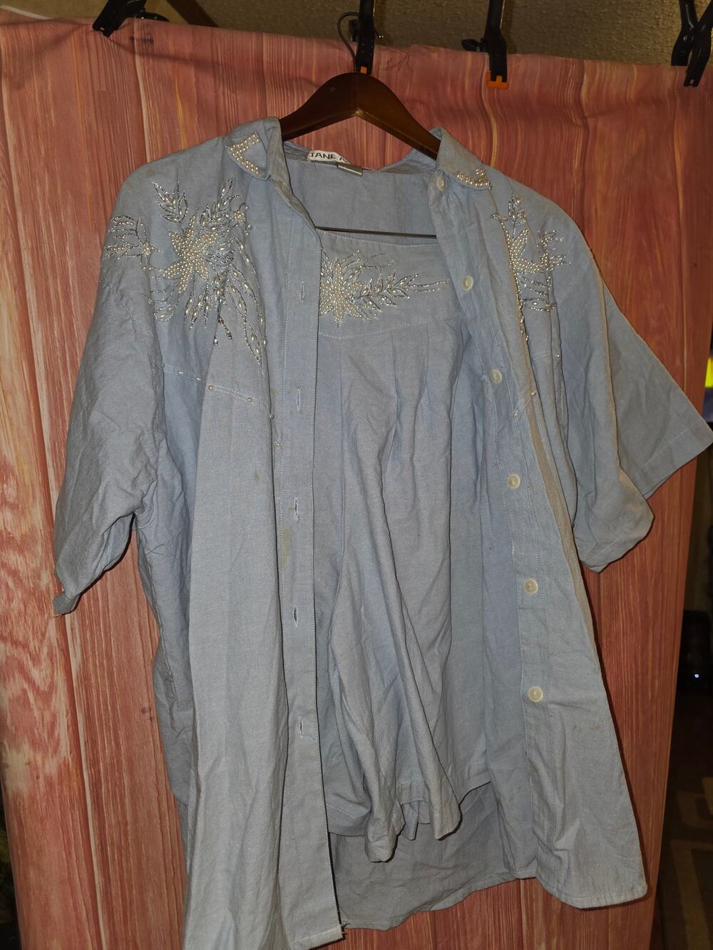 NWOT Vintage 1990s Jane Ashley Beaded Chambray 2-Piece Shorts Set